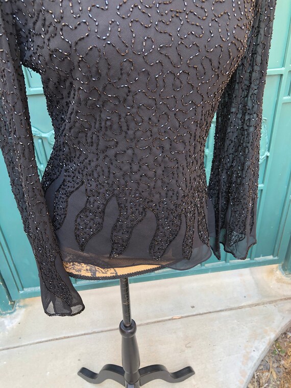 1990s designer Black beaded blouse size small - image 2