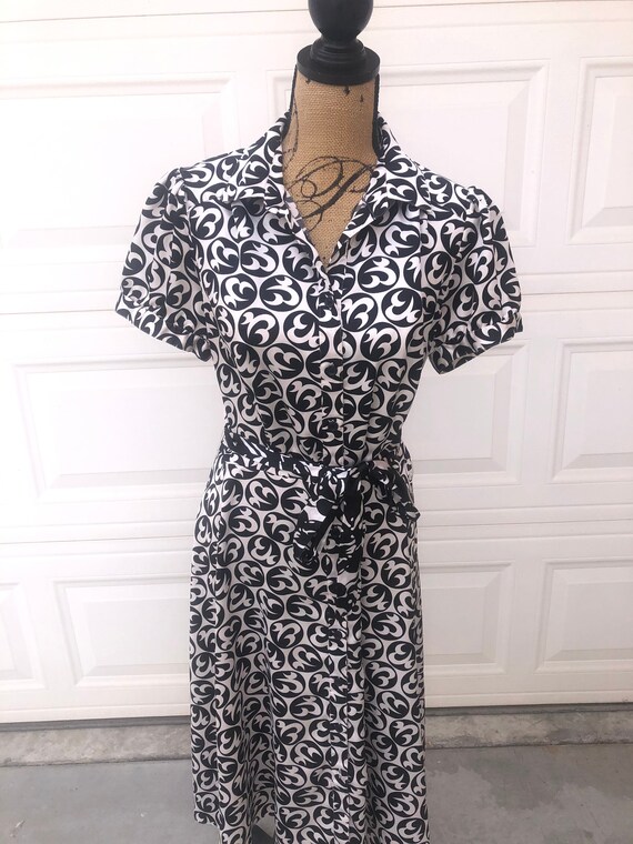 Vintage 1990 abstract black and white shirt dress… - image 3