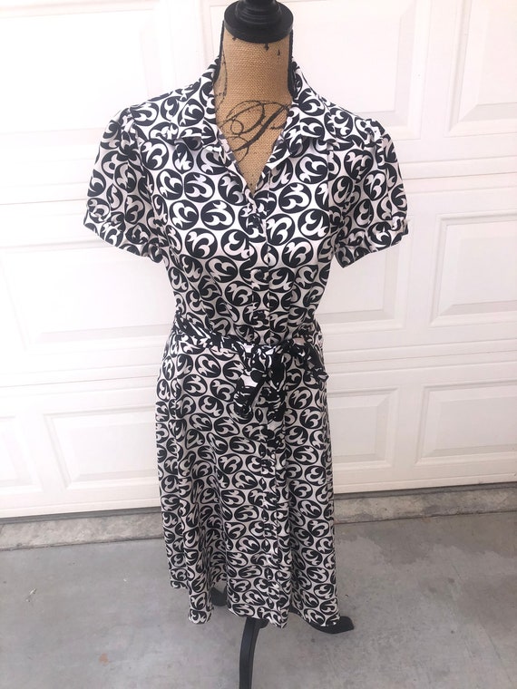 Vintage 1990 abstract black and white shirt dress… - image 2