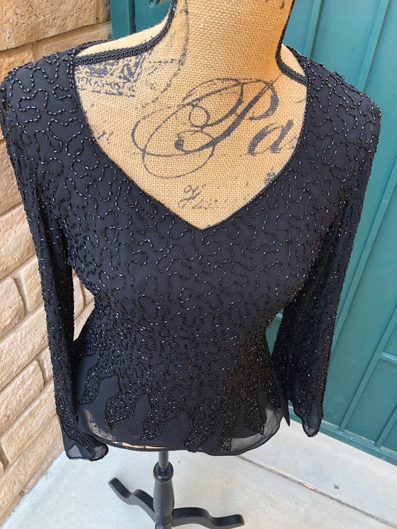 1990s designer Black beaded blouse size small - image 7