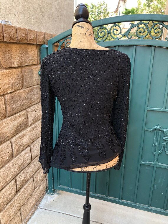 1990s designer Black beaded blouse size small - image 4