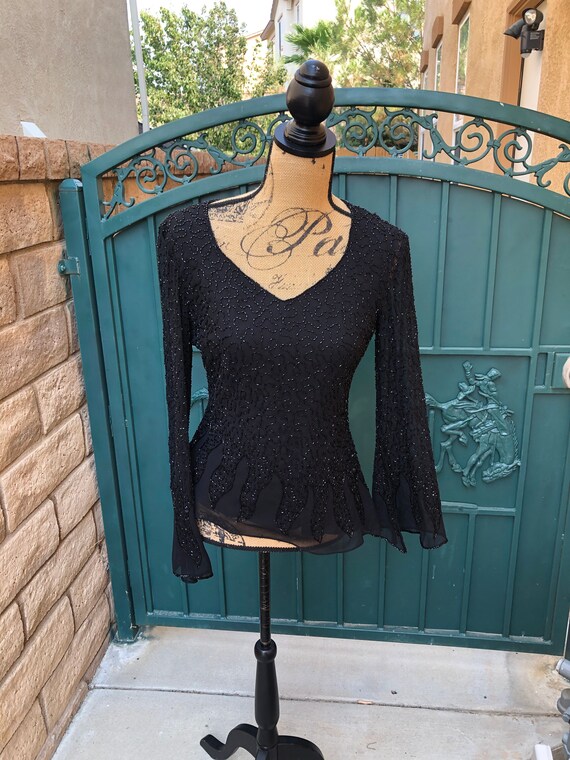 1990s designer Black beaded blouse size small - image 1