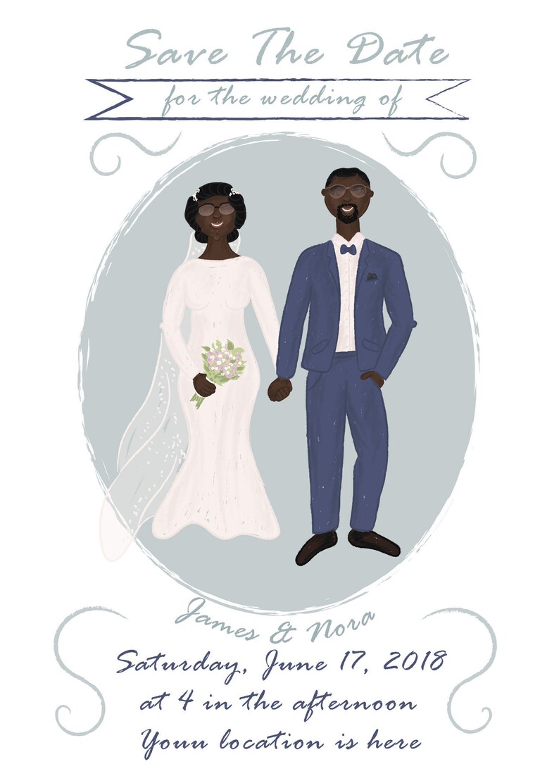 African American Wedding Portrait Personalised Couple Portrait Etsy