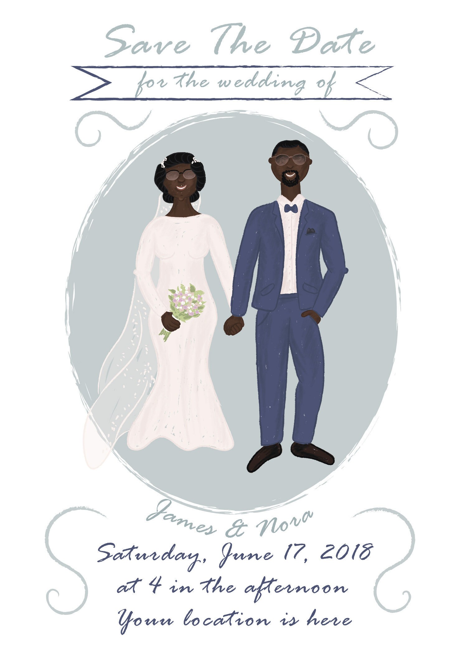African American Wedding Portrait Personalised Couple Portrait Etsy