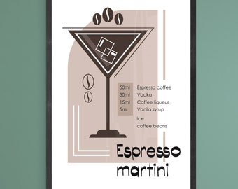 Espresso martini print, Cocktail recipe wall art, Coffee bar decor, Signature cocktail print, Alcohol poster for kitchen, Digital download