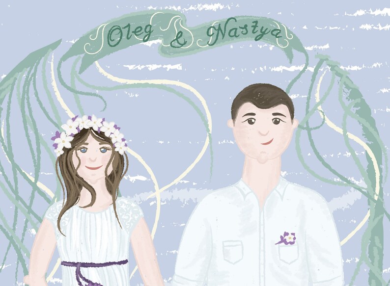 Custom Wedding Portrait from Photo Wedding Anniversary Illustration Unique Couples Portrait Personalised Wedding Gift Printable Artwork