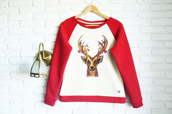 Christmas Sweater For Women Reindeer Womens Jumper Xmas Holidays Gift Hand Painted Animal Sweatshirt