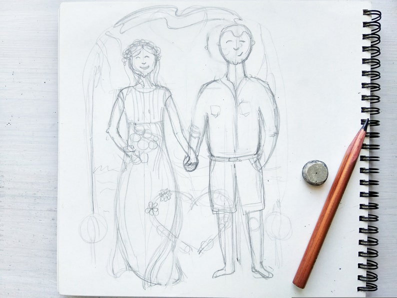 Custom Wedding Portrait from Photo Wedding Anniversary Illustration Unique Couples Portrait Personalised Wedding Gift Printable Artwork