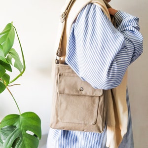 Cotton canvas crossbody bag, Vegan small bag, Crossbody purse, Recycled canvas bag, Zipper bag, Trendy everyday bag, Minimalist travel purse image 4