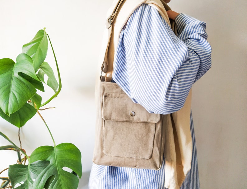 Cotton canvas crossbody bag, Vegan small bag, Crossbody purse, Recycled canvas bag, Zipper bag, Trendy everyday bag, Minimalist travel purse image 4