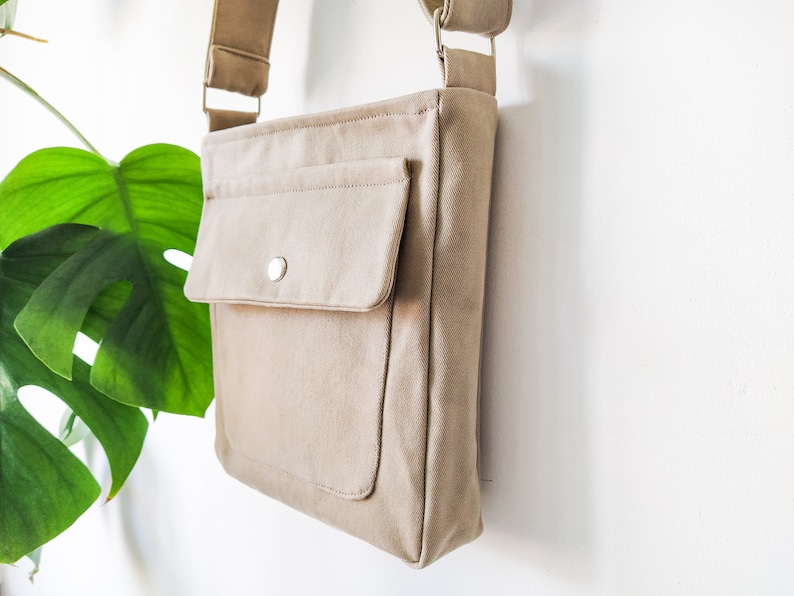 Cotton canvas crossbody bag, Vegan small bag, Crossbody purse, Recycled canvas bag, Zipper bag, Trendy everyday bag, Minimalist travel purse image 7