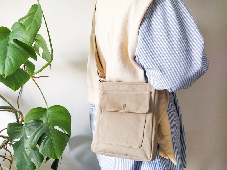 Cotton canvas crossbody bag, Vegan small bag, Crossbody purse, Recycled canvas bag, Zipper bag, Trendy everyday bag, Minimalist travel purse image 1