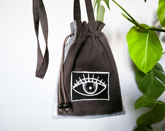 Handbemalte Crossbody Handytasche: Slouchy Bucket Bag, Upcycled Baumwolle
