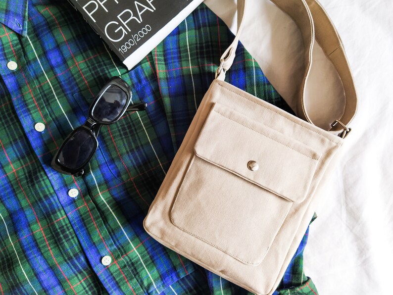 Cotton canvas crossbody bag, Vegan small bag, Crossbody purse, Recycled canvas bag, Zipper bag, Trendy everyday bag, Minimalist travel purse image 10