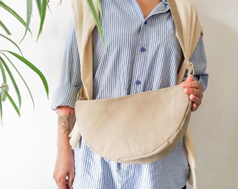 Trendy dumpling bag, Fanny pack women, Recycled canvas bags, Vegan  sling bag, Beige crossbody bag, Travel zipper bag, Everyday bag