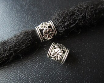 2PCS flower Silver Dreadlock beads dread dread Making Jewelry Accessories 7mm hole