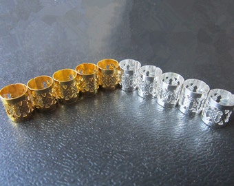 50pcs/100pcs gold and silver plating dreadlock Beads dread tube hair braid adjustable cuff clip 7.5mm hole