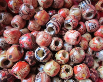10PCS Beautiful pattern mix mini wood Dreadlock beads wooden dread Making Jewelry Accessories 5mm hole