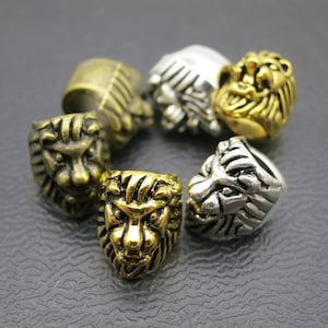 2Pcs Lion Antique silver gold bronze  Dreadlock beads dread Hair Braid Jewelry Beard Beads Accessories 6.5mm hole