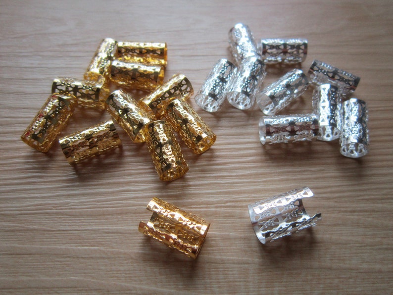 30-100pcs LONG gold and silver dreadlock Beads dread tube hair braid adjustable cuff clip 7.5mm hole