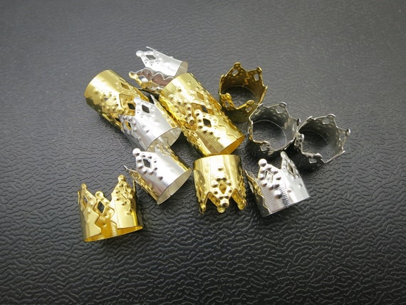 30-100pcs LONG gold and silver dreadlock Beads dread tube hair braid adjustable cuff clip 7.5mm hole