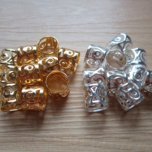 20-100 st guld- och silverpläterade dreadlockpärlor dread tube hårfläta justerbar manschettklämma 9 mm hål