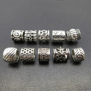 10 Pcs mix Antique Silver Dreadlock beads dread Hair Braid Jewelry Beard Beads Accessories 5-6.5mm hole