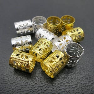 30-100pcs small gold and silver dreadlock Beads dread tube hair braid adjustable cuff clip 7.5mm hole