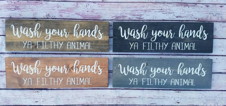 Wash Your Hands Ya Filthy Animal, Bathroom Sign, Farmhouse Bathroom Sign, Wood Sign, Farmhouse Bathroom Decor, Funny Sign, Shelf Decor image 2