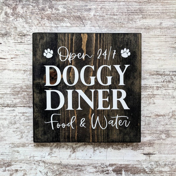 Open 24/7 Doggy Diner Food and Water. Dog Sign. Funny Dog Sign. Custom Dog Sign. Personalized Dog Sign. Farm House Sign. Farm House Decor