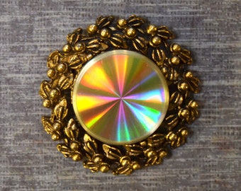 Vintage Jewelarama Gold Tone Wreath Brooch, Holographic Scatter Pin, Womens Estate Jewelry, Wife Girlfriend Mom Sister Daughter Gift Her