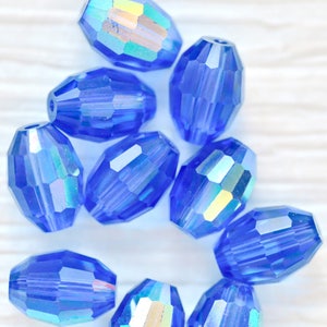 Dark Blue Faceted Glass Beads, Oval, Center Drilled, 15 x 10mm, 10 beads, 20 beads, 30 beads, Jewelry Making, Beading, Craft Supply