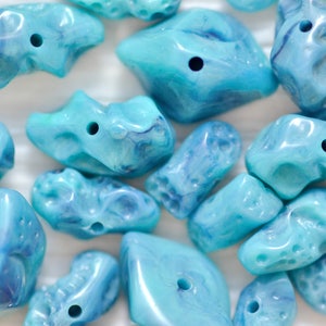 Vintage Blue Marbled Beads, Nugget, Center Drilled, 1 - 20mm, 110 Acrylic Beads, 220 beads, Jewelry Making, Beading, German Craft Supply