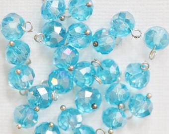 Light Blue Faceted Glass Beads with Brass Headpins, Rondelle, Center Drilled, 8 x 6mm, 24 beads, Jewelry Making, Beading, Craft Supply