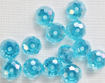 Light Blue Faceted Glass Beads, Rondelle, Center Drilled, 8 x 6mm, 13 beads, Jewelry Making, Beading, Craft Supply