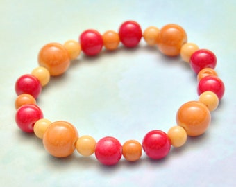 Orange, Red and Yellow Stretch Bracelet, Womens Teens Kids Beaded Jewelry, Wife Girlfriend Mom Sister Daughter Friend Gift for Her