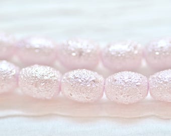 Light Pink Glass Beads, Textured Barrel, Center Drilled, 7 x 6mm, 50 Beads, Jewelry Making, Beading, Pastel Craft Supply