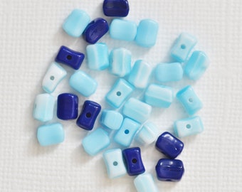 Vintage Blue and Dark Blue Glass Beads, Rectangle, Center Drilled, 6 x 4mm, 30 Beads, 60 Beads, Jewelry Making, Beading, German Craft Supply