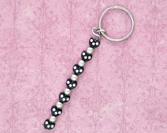 Black and Silver Crescent Moon Keychain, Womens Teens Accessories, Key Fob, Fashion Keyring, Purse Bag Zipper Charm, Girlfriend Gift Her