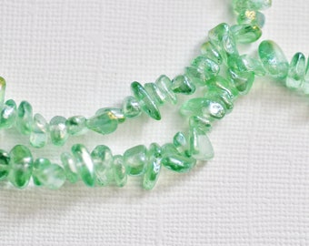 Green Glass Beads, Chip, Center Drilled, 6 - 15mm, 147 beads, 294 Beads, 441 Beads, Jewelry Making, Beading, Craft Supply