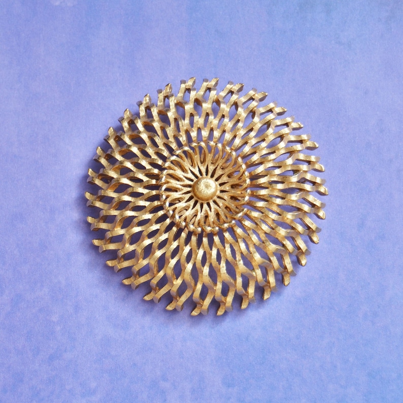 Vintage Monet Gold Tone Sun Brooch, Womens Estate Textured Circle Dome Round Jewelry, Wife Girlfriend Mom Sister Daughter Friend Gift Her image 1