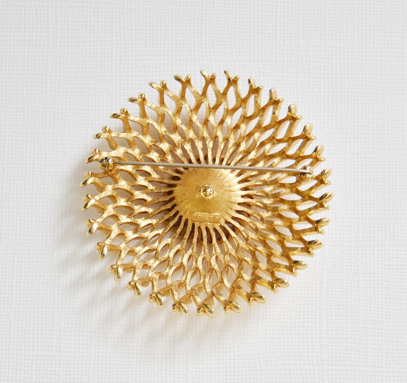 Vintage Monet Gold Tone Sun Brooch, Womens Estate Textured Circle Dome Round Jewelry, Wife Girlfriend Mom Sister Daughter Friend Gift Her image 2