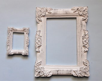 White Patina Photo Frame Set of 5 Decorative Round and Square Frames Classic