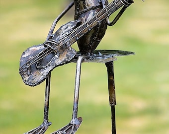 Musician Frog Garden Sculpture | Metal Garden Decor | Handmade Frog on Lily Pad,  unique and whimsical garden sculpture, made from oil drums