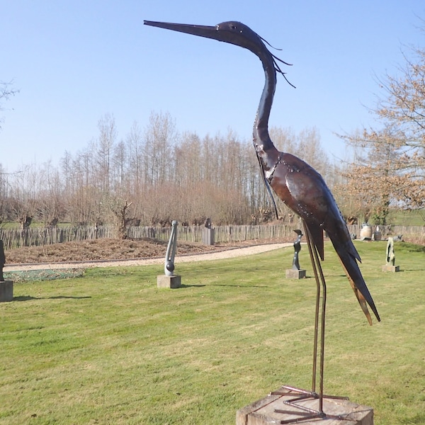 garden sculpture, heron made from recycled metal, handmade in Zimbabwe, height 90-95 cm, heron sculpture, yard art