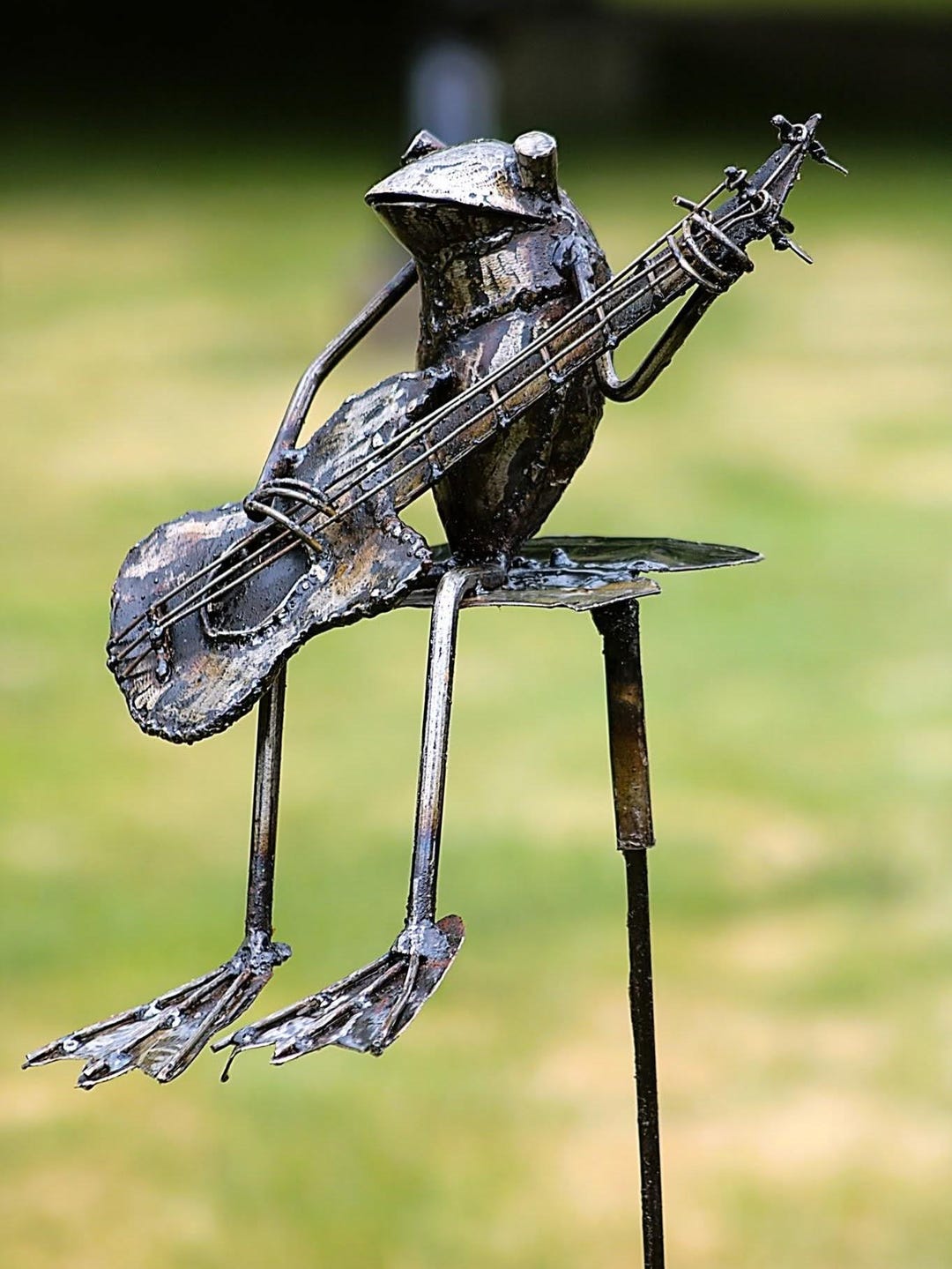 Musician Frog Garden Sculpture | Metal Garden Decor | Handmade