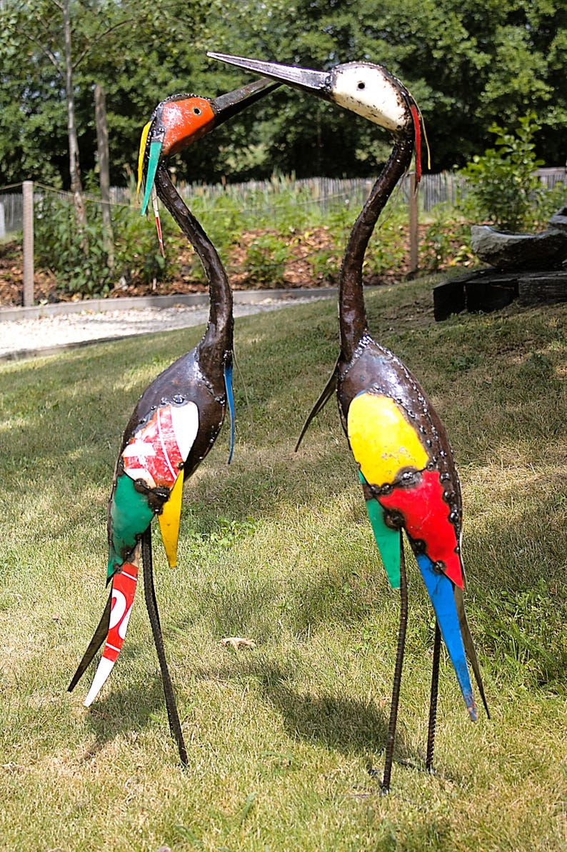 heron, colourful, metal heron, unique design, zimbabwe fair trade, barrels, oil drums, signs of used metal, yard art, bird watcher, bird lover, great gift, zimbabwe handcrafted, recycle metal, recycle art, reiger, reihe, egret