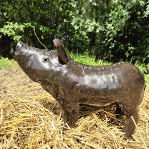 metal pig decor, pig sculpture, metal pig art, pig garden art, farmhouse pig, rustic pig art, garden animal, recycled metal, farmyard decor, handmade pig, outdoor pig art, pig lover gift, metal animal art