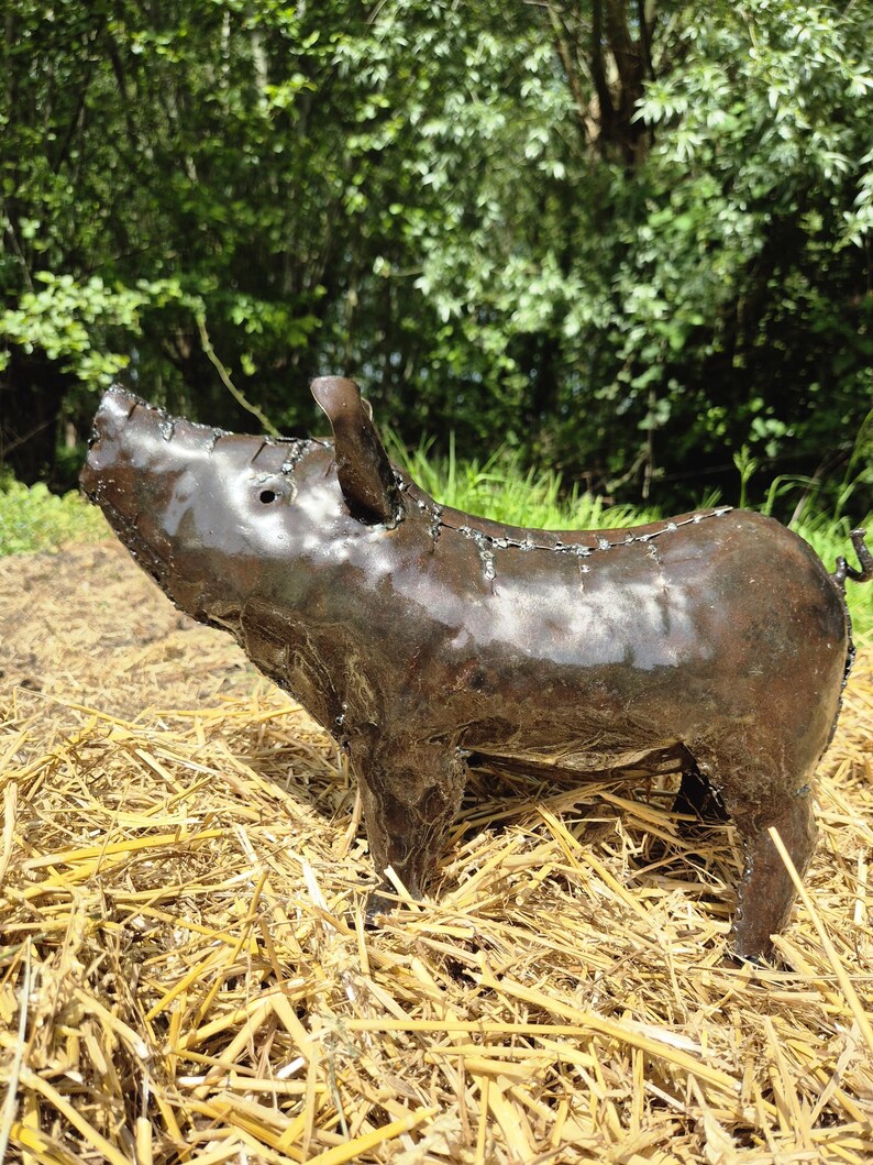 metal pig decor, pig sculpture, metal pig art, pig garden art, farmhouse pig, rustic pig art, garden animal, recycled metal, farmyard decor, handmade pig, outdoor pig art, pig lover gift, metal animal art