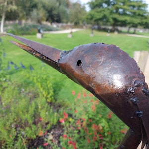 metal heron, metal art, yard art, this heron is made from oil drums, handcrafted in Zimbabwe, it makes a great addition to your garden.  each heron comes with 2 hooks to secure them in the soil. Can also be placed on a terrace, veranda...